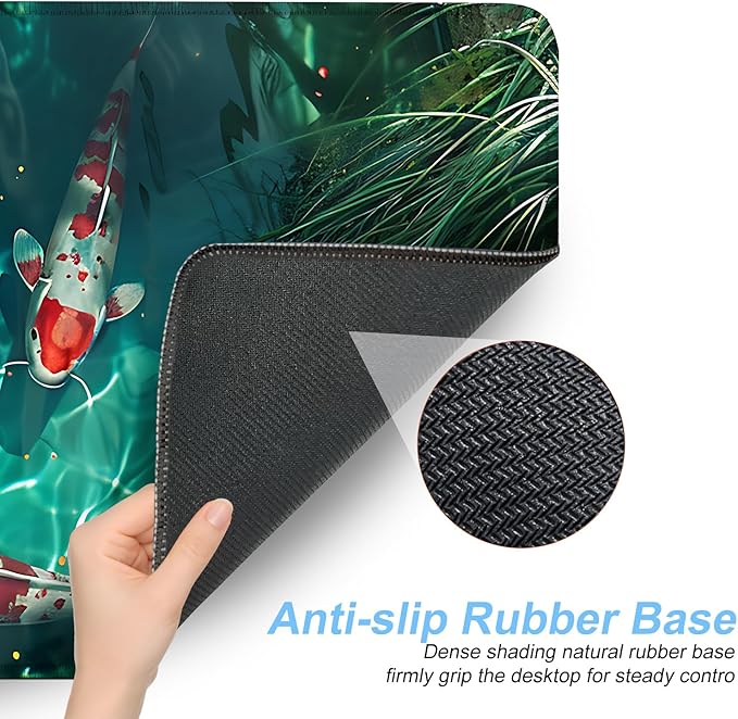 Koi Fish Mouse Pad XXL – Large Japanese Pond Desk Mat with Water Reflection, Extended Non-Slip Gaming Mousepad for Office, Home, Laptop, Workstation, 31.5 x 11.8 in