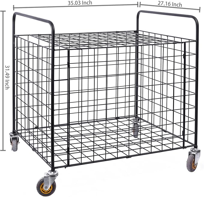MyGift Professional Gym Metal Multi Sports Ball Storage Cart with Jumbo Industrial Wheels, Commercial Grade Portable Equipment Locker Cage for Basketball, Football, Soccer, Volleyball