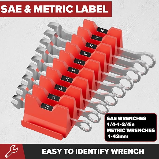 40PCS Magnetic Wrench Organizer Holder - Wrench Tool Organizers for Tool Drawer Storage, Wrenchs Storage Set with Metric & SAE Label, Organization Tool Gift for Professional Mechanics Men, Red