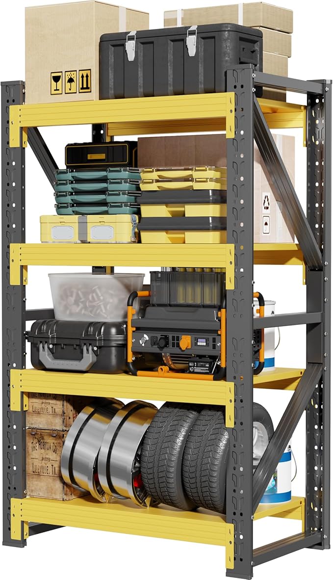 48" W Garage Shelving,4-Tier Heavy Duty Storage Shelves Unit with Adjustable Metal Shelf for Warehouse,Basement,Workshop,4200LBS,48" W x 24" D x 79" H,Black&Yellow