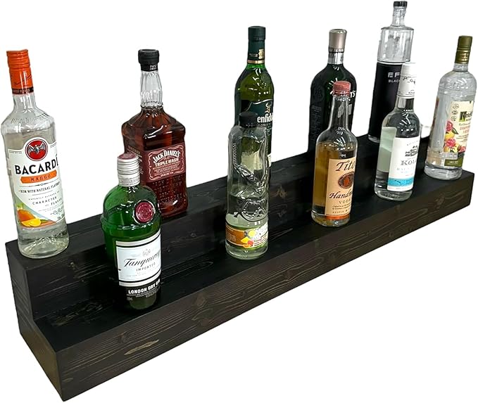 2 Tiered Counterop Liquor Bottle Display Shelf - Holds up to 26 Bottles - Freestanding Display, 42"-2 Tier Black