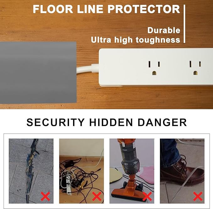6.5Ft Floor Cord Cover Gray Silicone Cable Protector Easy to Install Wire Organizer and Hider for Home, Office, Garage (Gray-2m)
