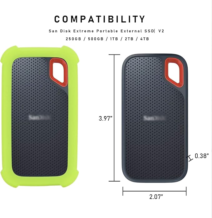 LEFXMOPHY E61 Cover Case Replacement for SanDisk Extreme V2 500GB 1TB 2TB Portable External SDSSDE61 SSD - Up to 1050MB/s, Soft Silicone Portective Skin Sleeve, Green Glow in Dark