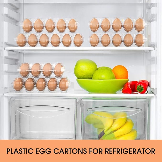 Egg Cartons Cheap Bulk 100 Pack, 1 Dozen Plastic Egg Carton for Refrigerator, Reusable Egg Container Holder for Storing, Sharing, Selling, Clear Egg Cartons for Home Ranch Farm Market-2x6 Grids
