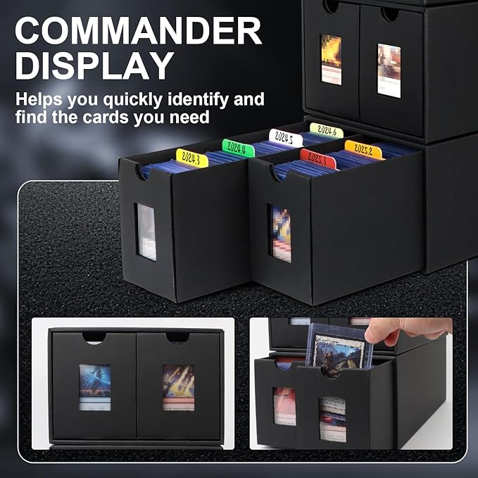 14000+ Card Storage Box, 2700+ Toploader Card Storage Box for Commander Display,with 72 Dividers, Labels & Tapes,Fit for TCG, PTCG, MTG