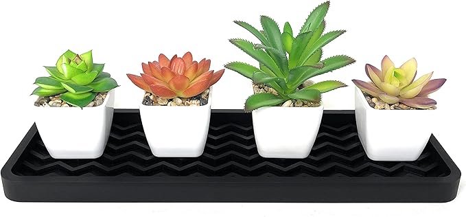 Happitasa Silicone Kitchen Sink Organizer Tray, Sponge Holder and Countertop Protector | Bathroom and Kitchen Soap Dish and Dispenser Tray (Black, 12" x 4", 9.2 Ounces, Zigzag)