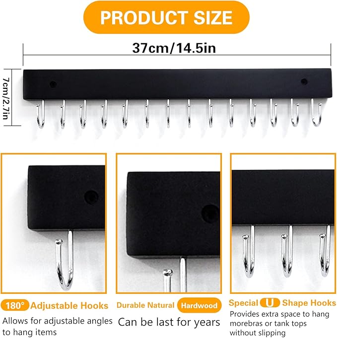 Hanging Jewelry Organizer, belt hanger with 14 Rotating 180° Coat Rack, 14.5in Key Holder for Keys, Necklaces, Ties, Bag