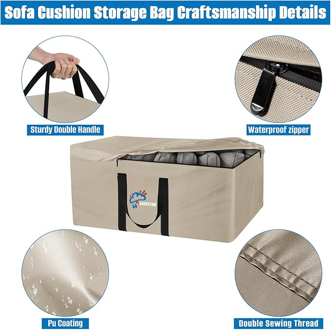 SIRUITON 69”L x 29.5”W x 21.6”H Outdoor Cushion Storage Bag,Patio Furniture Cushion Storage Bag,Heavy Duty 600D Oxford Garden Cushion Storage Covers, Waterproof 9FT Christmas Tree Storage Bags.