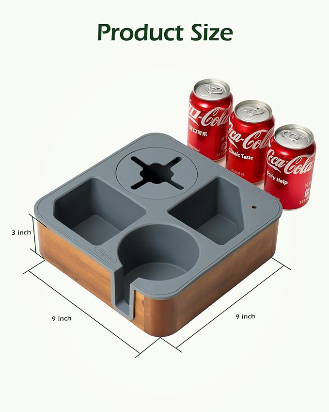 Couch Cup Holder Tray, Acacia Wood Couch Caddy With Cup Holder, Non-Slip Couch Organizer for Drinks, Snacks Remotes, Rounded Corners And Mug Slot White