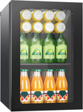 Compact Freestanding Beverage Refrigerator, 25 Can/0.95 Cubic Feet Mini Fridge with Reversible Glass Front Door for Soda, Beer or Wine, Under Counter Small Refrigerator with Adjustable Shelves