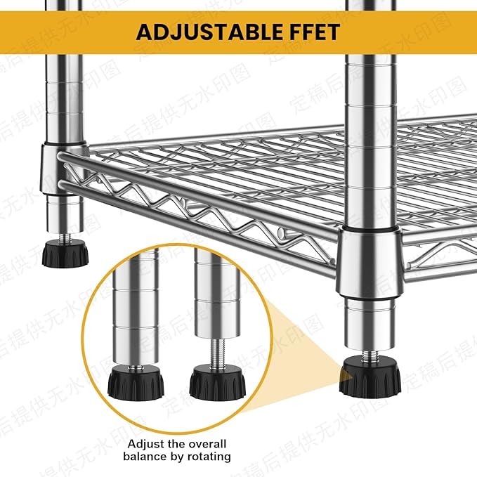 4- Shelf Storage Shelves Wire Shelving Unit Adjustable Metal Shelving Sturdy Steel Commercial Shelf organize Rack Units Heavy Duty 2200 LBS,for Garage Laundry Bathroom Organization Kitchen Closet