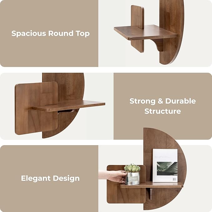 Behomes Soluna Solid Wood Floating Nightstand, Wall Mounted Nightstand, Floating Bedside Table for Bedroom and Living Room, Modern Rustic Wood Night Stand, Small Floating Shelf Accent, Walnut