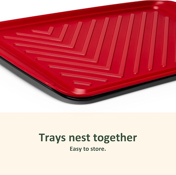 BBQ Tray for Raw Meat Prep and Cooked Food, Grill Prep and Serve Trays, Melamine Serving Trays and Platters for Food, Unbreakable Party Tray, Set of 2, Black and Red