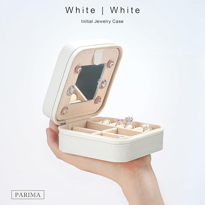 Parima Women's Jewelry Organizer | Necklace, Earring, Ring Organizer | White Travel Gift - Letter I