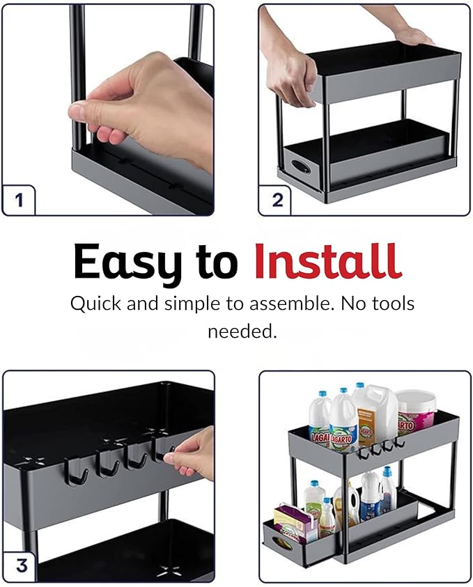 Under Sink Organizer – 2-Tier Sliding Storage Rack for Kitchen, Bathroom & Pantry | Multi-Purpose Cabinet Organizer with Pull-Out Baskets