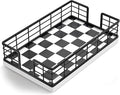 Wican Guest Towel Holder Tray for Bathroom, Oak and Iron Napkins Holder for Powder Room Dinning Table Wooden Basket for Disposable Paper Hand Towels Black and White