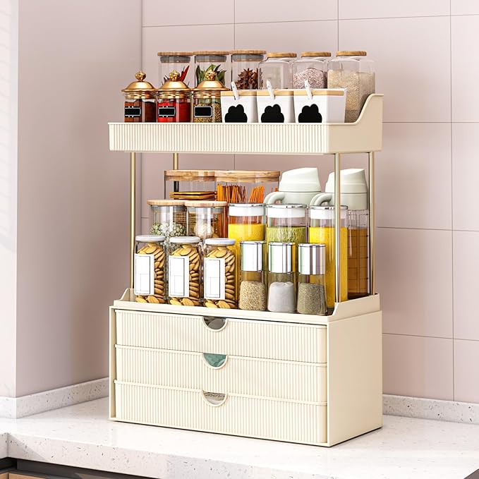Bathroom Organizers and Storage - 3 Drawers 2 Tier Makeup Organizer, Cosmetic Storage Drawer for Dresser Countertop and Bathroom Vanity for Large Skincare, Perfume, Cream White