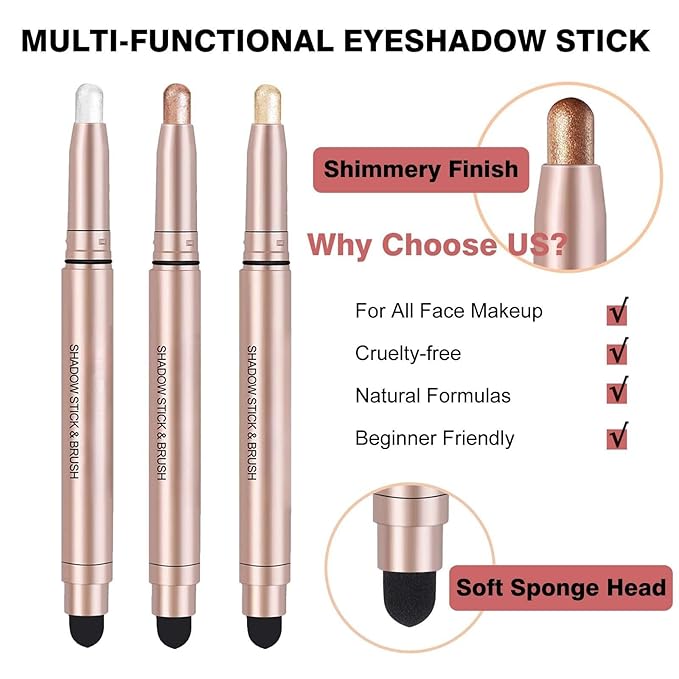 Black Eyeshadow Stick Makeup, Waterproof Hypoallergenic Long Lasting Cream Eye Shadow Pencil, Highlighter Matte Crayon eyes liner, Glitter Primer Palette Shimmer Eyeliner Pen