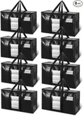 TAILI Extra Large Moving Bags, 8 Pack Black Heavy Duty Totes for Storage with Visible Window, Wrap Around Handles, Storage Bags for Space Saving, Alternative to Moving Boxes