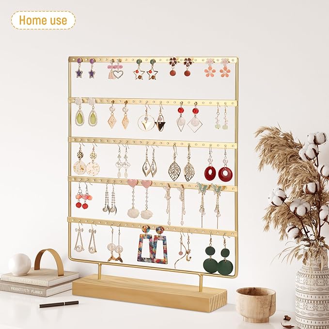 Earring Holder Organizer, Ear Jewelry Tree Organizer for Women, Earring Hanger with 5 Tiers & 120 holes (Gold)