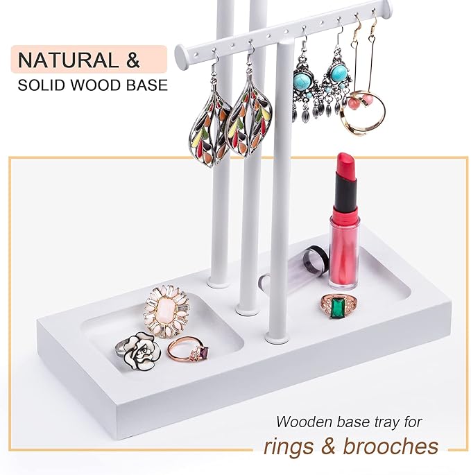 Love-KANKEI Jewelry Tree Stand White Metal and Wood Base Large Storage Jewelry Organizer for Necklaces Bracelets Earrings Holder Organizer Jewelry Display Gift White and White