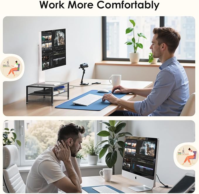 Desk Organizers and Accessories, 2-Tier Metal Computer Monitor Stand Riser, Desk Organizer for Monitor, Printer & Laptop Stand, Desktop Workspace Organizers for Office Supplies(Black 2-Pack)