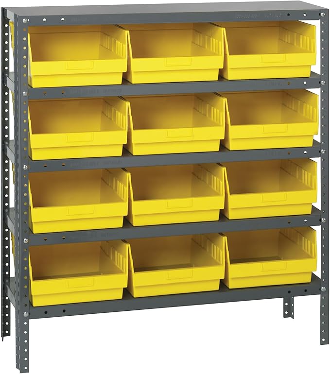 Quantum Storage Systems 1239-209YL Store More Steel Shelving Unit with 6' Shelf Bins, 12' D x 36' W x 39' H, Yellow