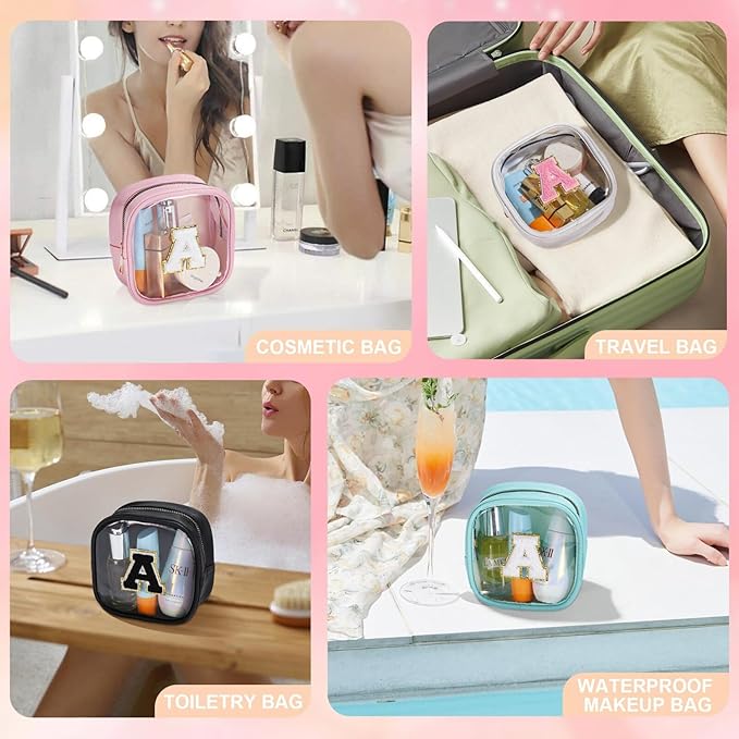 YOOLIFE Initial Make Up Bag Travel Toiletry Bag, Clear Makeup Bag Preppy Cosmetic Bags Organizer Travel Essentials Gifts for Women Teen Girlfriend Teacher Mom Birthday Mothers Day Gifts White L