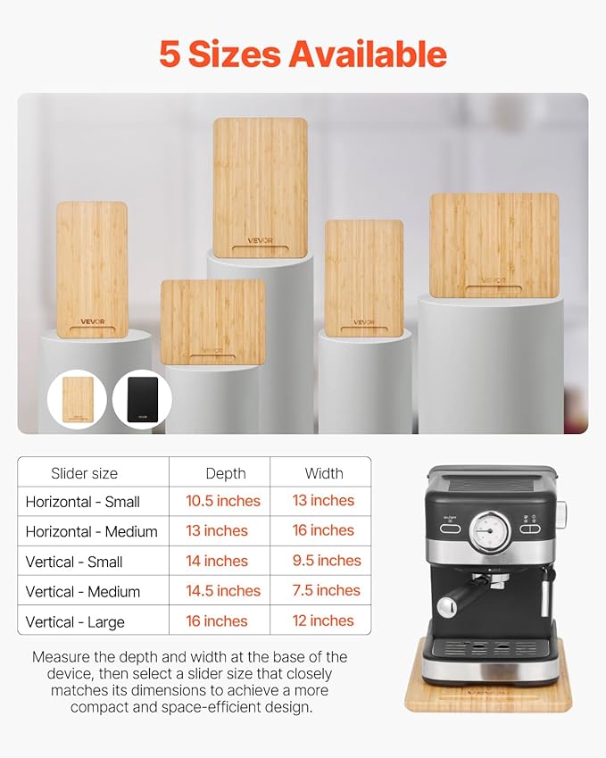 VEVOR Appliance Slider, Medium 14 x 9.5-inch, Rolling Sliding Tray with Rubber Wheels & Hollow Handle, Easy to Clean, Appliance Rolling Tray for Coffee Maker, Kitchen Countertop, Natural Wood