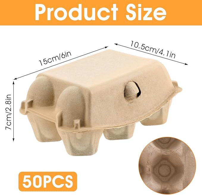 50 Pack Bulk Empty Egg Cartons,6 Count Blank Natural Pulp Half Dozen Egg Cartons, Reusable Cardboard Eggs Carton Storage Containers for Kitchen, Farm, Picnic, Travel