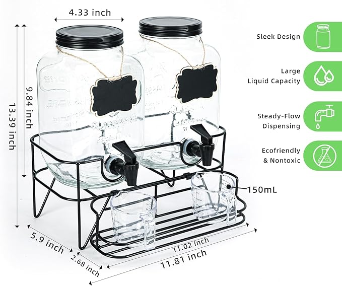 Roetell 2 Sets 1 Gallon Laundry Detergent Dispenser with Stand, Measuring Cup, Glass Laundry Detergent Containr for Laundry Room Organization