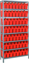Quantum Storage Systems 1275-SB801RD Solid Heavy Duty 8 Shelves 56 STORE-MAX Red Bins 75" H x 36" W x 12" D