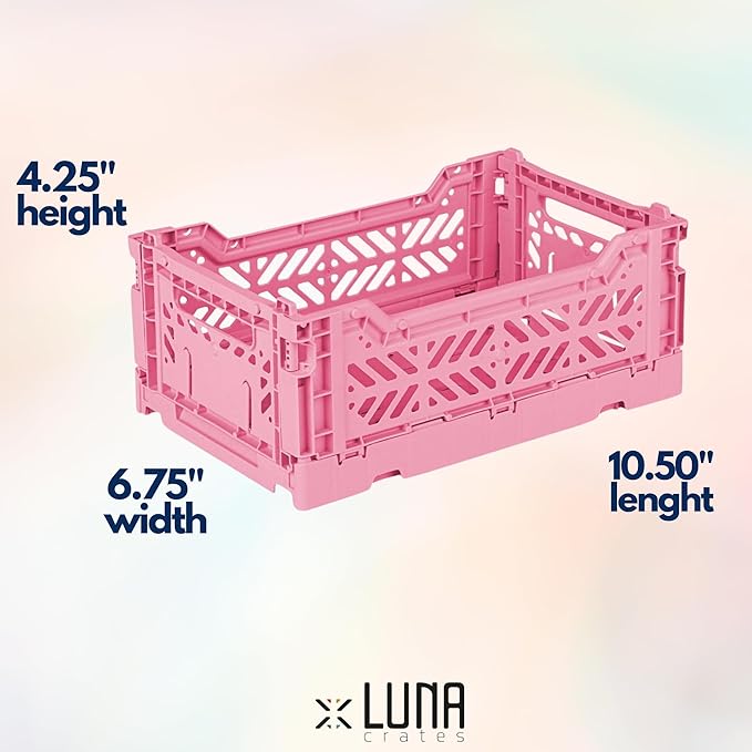 Collapsible Storage Box, Foldable Crate Organizer Bin with Handle, Stackable Crates for Home Organization (Pink-Blue-Cream, 4L - 3-Pack)