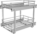 2-Tier Pull Out Cabinet Organizer (17" W x 22" D), Pull Out Shelves and Drawer for Kitchen Pantry Storage Basket, Heavy-Duty Metal Sliding Shelf, Chrome Finish