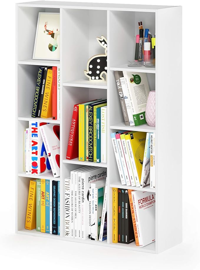 Furinno LUDER Book Shelf, 11-Cube Bookshelf, Reversible Bookcase, 9.4 x 29.1 x 41.7, for Living Room, Bedroom, Home Office, White