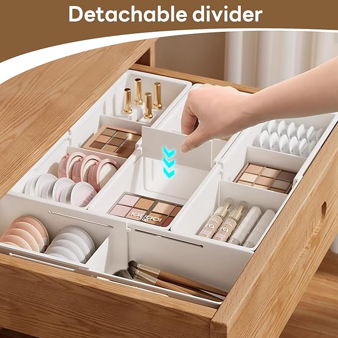 Expandable Drawer Organizers, Adjustable Drawer Dividers Organizers, PP Drawer Organizer Trays for Utensils, Pens, Makeups, Flatware and Junks, Multi-Use (Small)