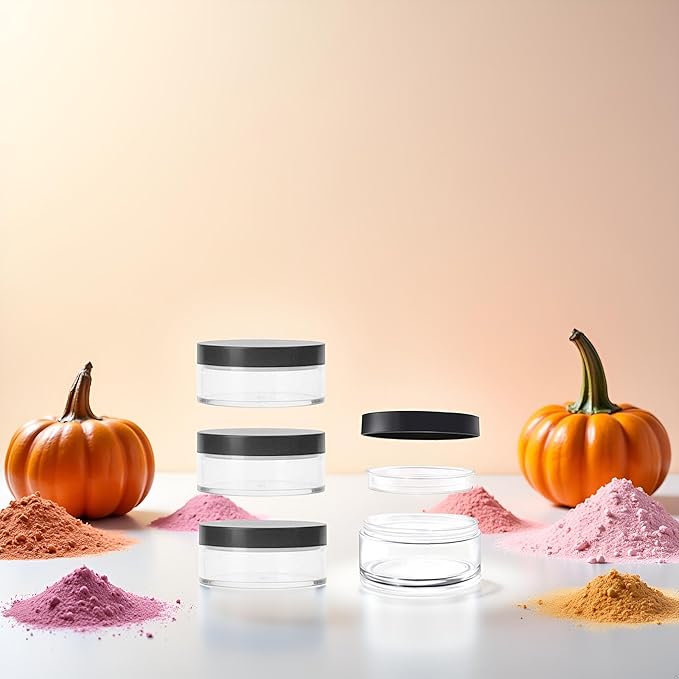 Pack of 4 Capacity 30 ml(1 oz) Empty Reusable Plastic Loose Powder Compact Container DIY Makeup Powder Case with Sifter and Lined Screw Lid Powder Face