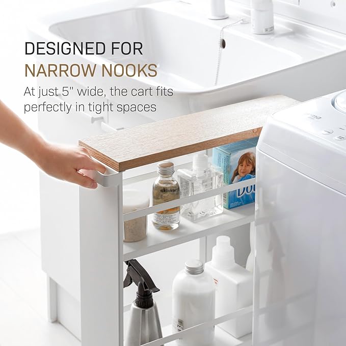YAMAZAKI home Tower Rolling Slim Storage Cart With Handle White