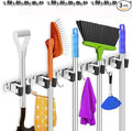 3 Pack Broom Holder Wall Mount 5 Racks 4 Hooks Stainless Steel Broom Mop Holder Anti Slip Storage Rack Strong Load Bearing Waterproof Broom and Mop Organizer Wall Hanging for Bathroom Kitchen Garage