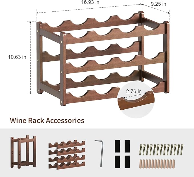 Wine Rack Bamboo Wine Racks Countertop,Sturdy Wine Rack for Inside Cabinet & Freestanding Floor,2 Set of 3-Tier 12 Bottles Racks for Kitchen,Cabinets,Home Bar,Wine Storage Racks(3-Tiers)
