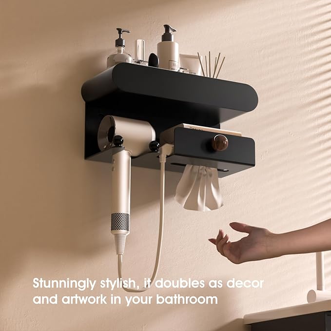 Universal Hair Dryer Holder, Hair Tool Organizer with Shelf for Bathroom, Hair Accessories Organizer for Blow Dryer, Curling Iron, Straightener