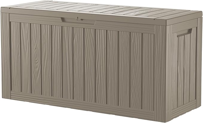 80 Gallon Deck Box, Resin Outdoor Indoor Waterproof Storage Box, Lockable Storage Box With Handle for Patio Furniture - Garden Tools - Swimming Pool Tools UV-Resistant, Grey