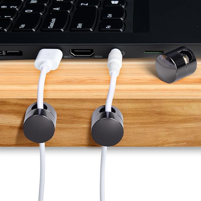 5 Sets Charger Holders for Cords, Black Adjustable Cable Anchor Holders, Adhesive Metal Cord Clips, Cable Management Wire Organizers for Desk, Office, Nightstand