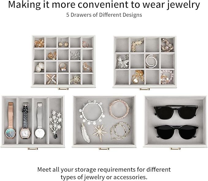 Jewelry Box with Mirror, White - Large Jewelry Organizer and Storage for Women