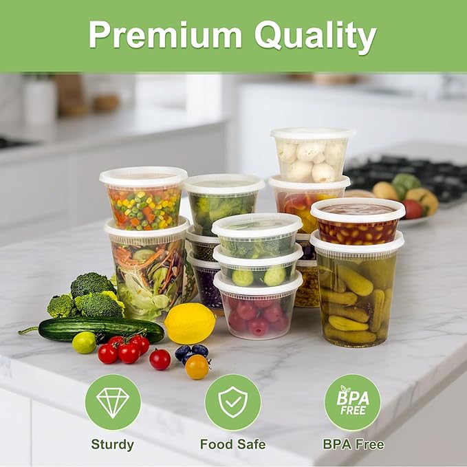 60 Sets (120-Piece) Deli Containers with Lids 16 oz, Leak-Proof & BPA Free Airtight Takeout Plastic Food Storage Containers for Soup, Freezer/Microwave/Dishwasher Safe