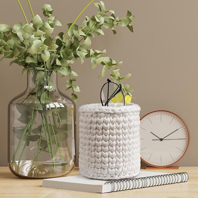 HOSROOME Glasses Holder for Nightstand Boho Decor Eyeglass Holder Stand for Office Desk Organizer Makeup Brush Holder Organizer-White