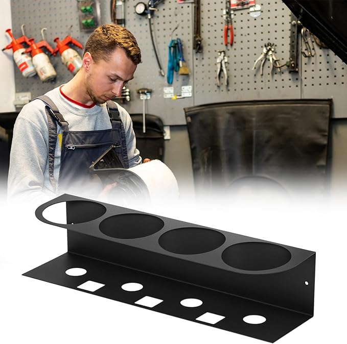 QWORK 4-Spray Bottle Holder Organizer, Wall Mount Aerosol Can Storage Rack for Garage & Workspace, Powder Coated Steel, Black,