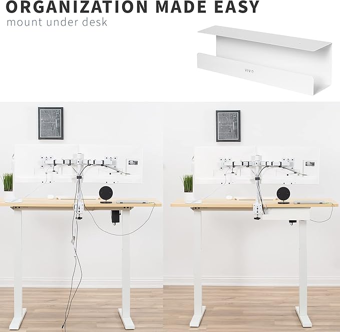 VIVO Under Desk 42 cm Cable Management Tray, Power Strip Holder, Cord Organizer, Wire Tamer for Office and Home, White, DESK-AC06-1CW
