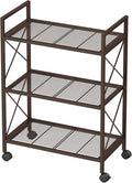 SONGMICS 3-Tier Metal Storage Rack with Wheels, Mesh Shelving Unit with X Side Frames, 23.6-Inch Width, for Entryway, Kitchen, Living Room, Bathroom, Industrial Style, Metallic Bronze UBSC163A01