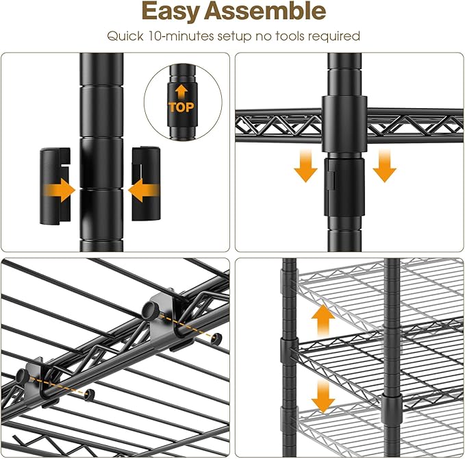 Himimi Storage Shelves-5 Tier Heavy Duty Wire Shelving Unit with Leveling Feet, 1500LBS Adjustable Metal Shelves Organizer for Kitchen Garage Pantry Laundry, 60" W*14" D*72" H, Black
